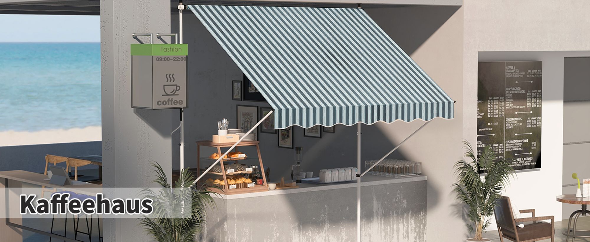 Outsunny Markise Klemmmarkise Faltarm Handkurbel Balkon 3 x 1,5 m Alu Grün