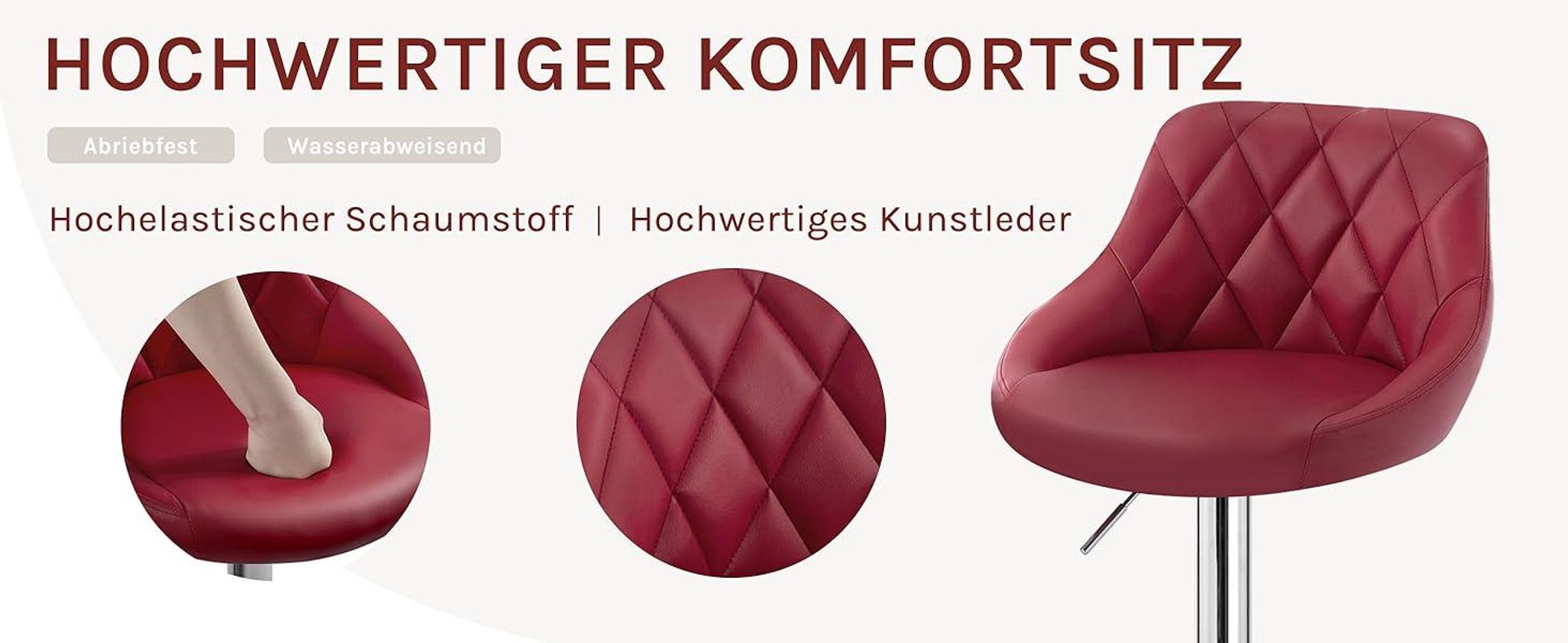 WOLTU 2er Set Barhocker Barstuhl leichte reinige Kunstleder, Gute gepolsterte Sitzfläche, Höhenverstellbar 360° Drehbar, Farbwahl, Bordeaux