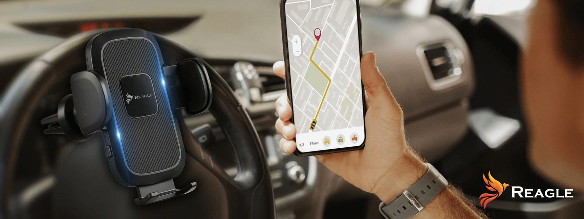 Handyhalterung Auto 360° drehbar für Lüftungsgitter, mit EIN-Knopf-Release kompatibel mit iPhone, Galaxy und Andere Smartphone, Reagle