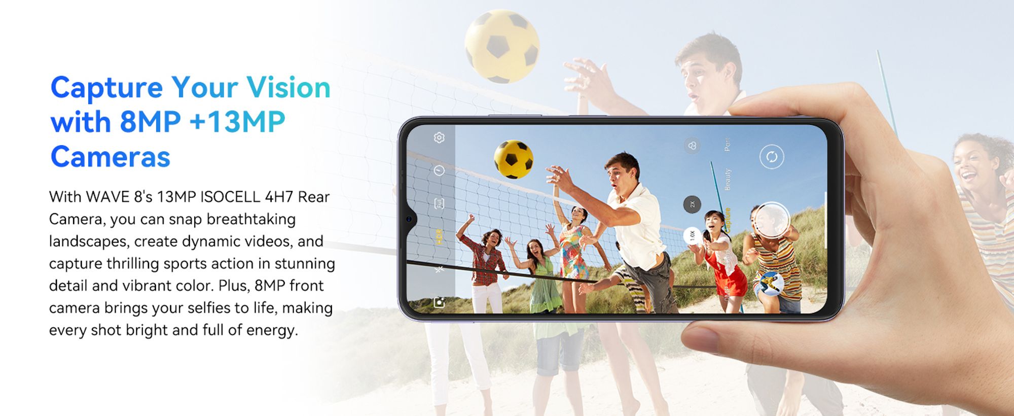 Telefon Blackview Wave 8 AI bez umowy, dwie karty SIM, wyświetlacz IPS HD+ 6,56", 12 GB pamięci RAM + 256 GB pamięci wewnętrznej, ośmiordzeniowy procesor, bateria 5000 mAh, aparaty 13 MP + 8 MP, Face ID, rozdzielczość 1080p FHD