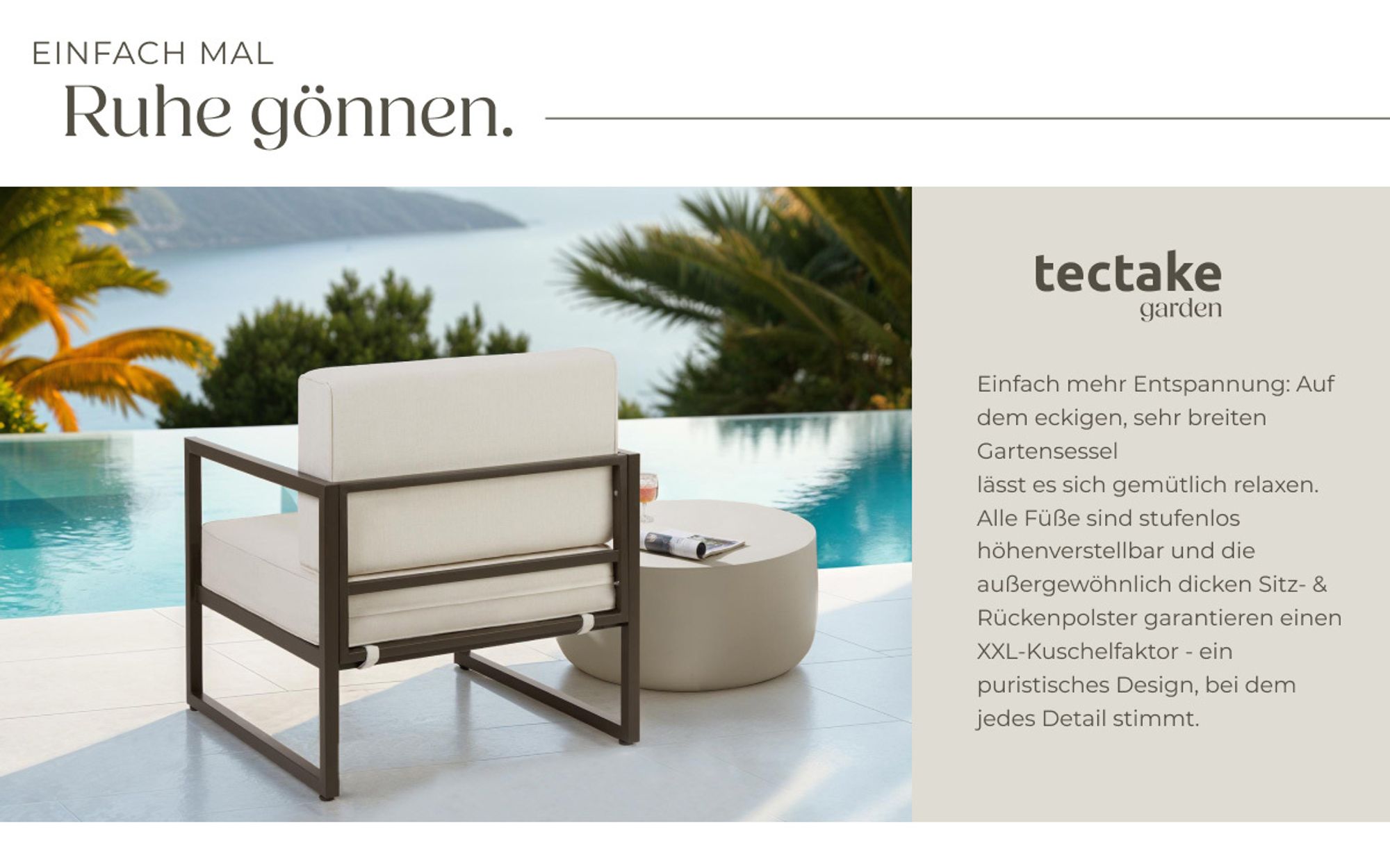 tectake® Garten-Loungesessel Comosa, XXL-Polsterung