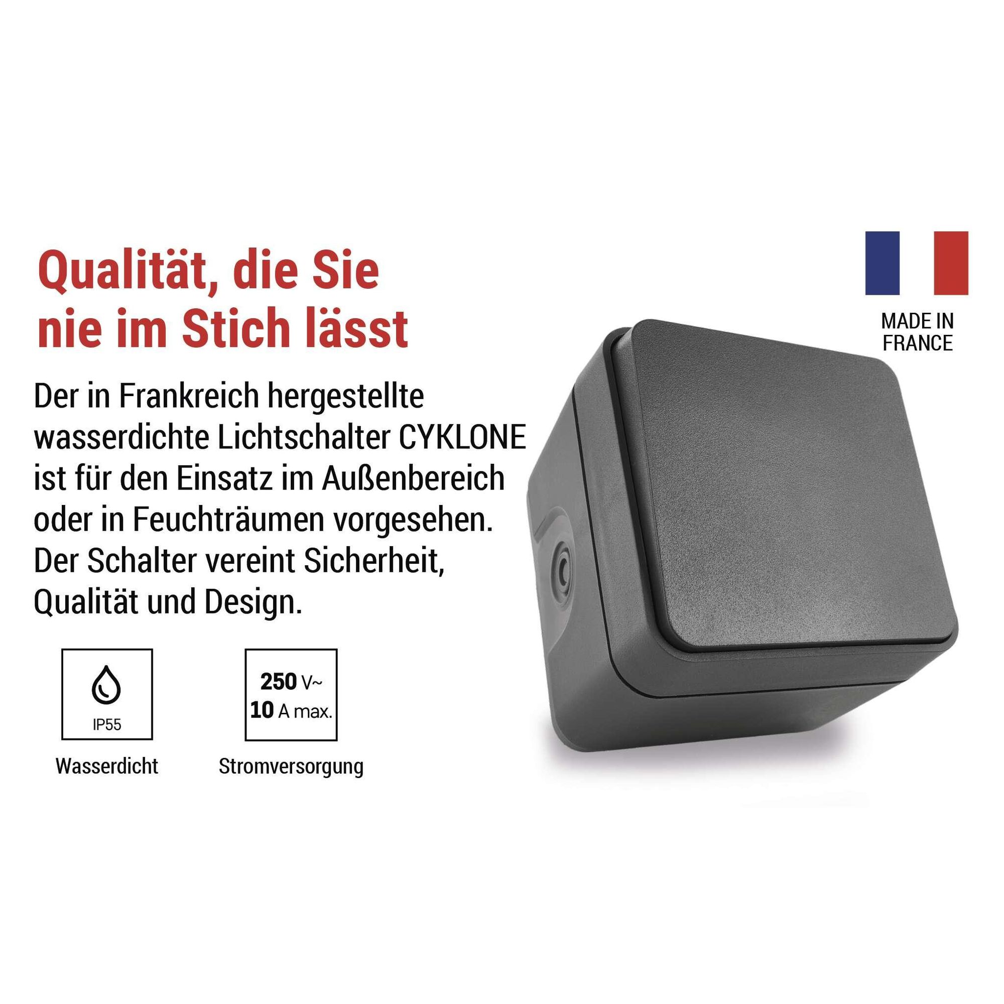 EMOS Cyklone, Outdoor-Wechselschalter / Wandschalter / Lichtschalter wasserdicht IP55, Innen / Außen / Feuchtraum, Aufputz, Grau / Anthrazit, D730422