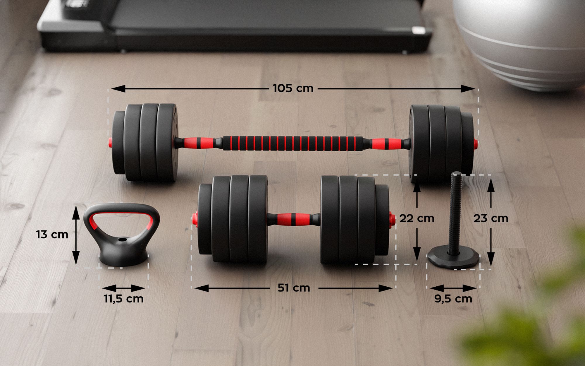 ATHLER Lion 45 Hantelsatz | Einstellbare Belastung - maximales Gewicht 40 kg | Schwarz
