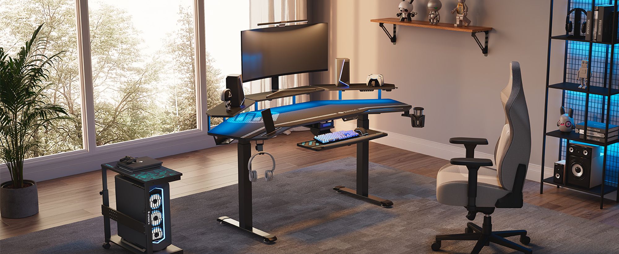 EUREKA ERGONOMIC Elektrisch Computertisch 182×76cm Höhenverstellbarer Schreibtisch Stehpult Gaming Tisch mit Monitorständer und Tastaturablage