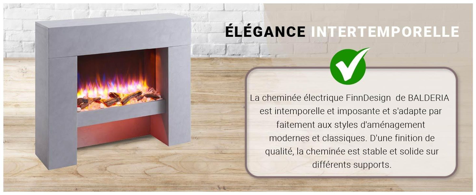 Cheminée électrique sur pied BALDERIA Naran – Puissance de chauffage jusqu'à 2 000 W, aspect béton