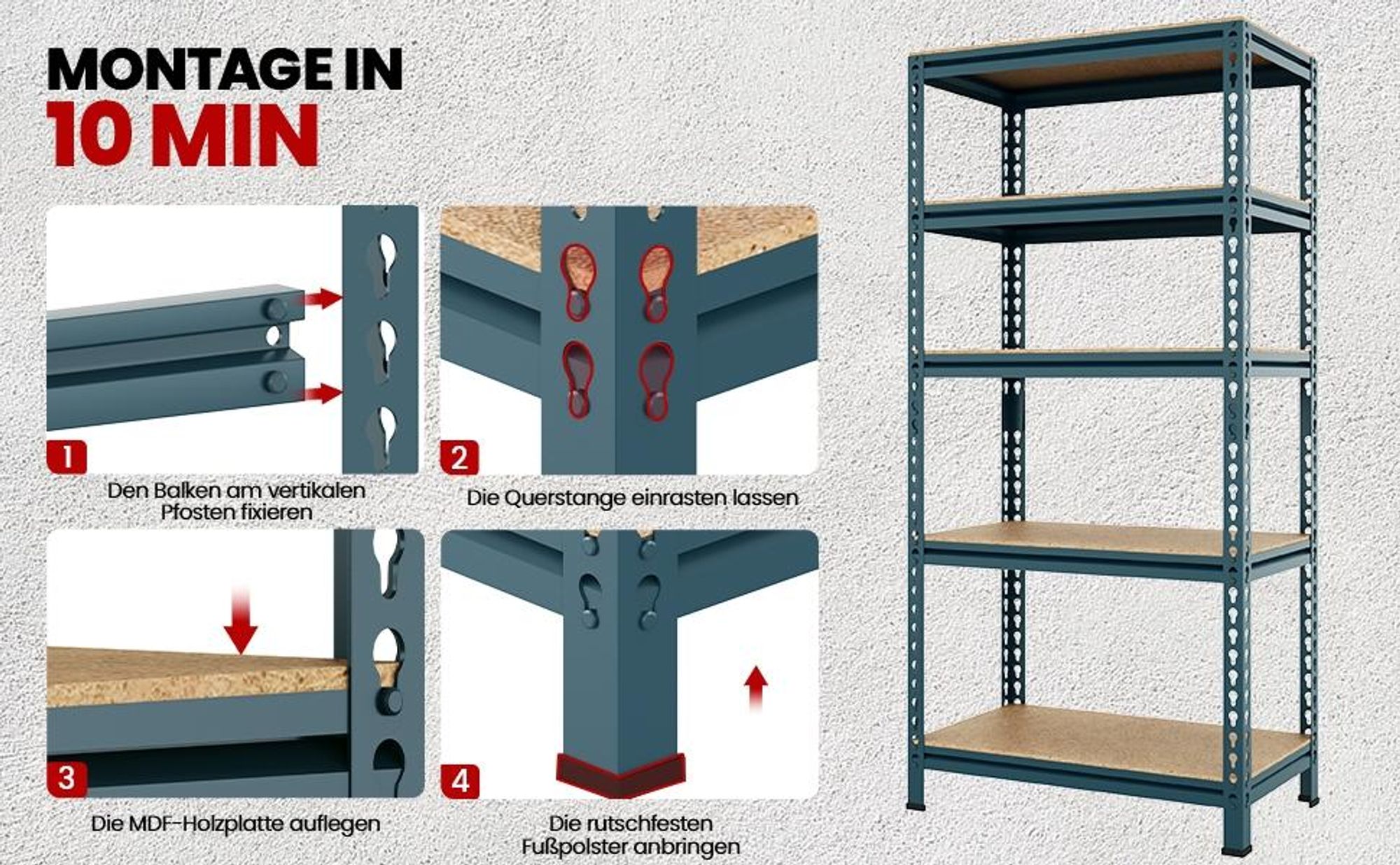 Yaheetech Schwerlastregal 150x70x30cm, max. 560 kg, 5 höhenverstellbare MDF-Böden, Lagerregal, Neptunblau