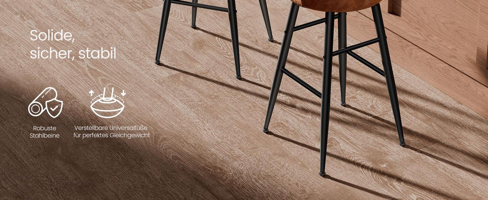 VASAGLE ECHO Kollektion Barhocker, 2er Set, Barstuhl, Kunstleder, karamellbraun