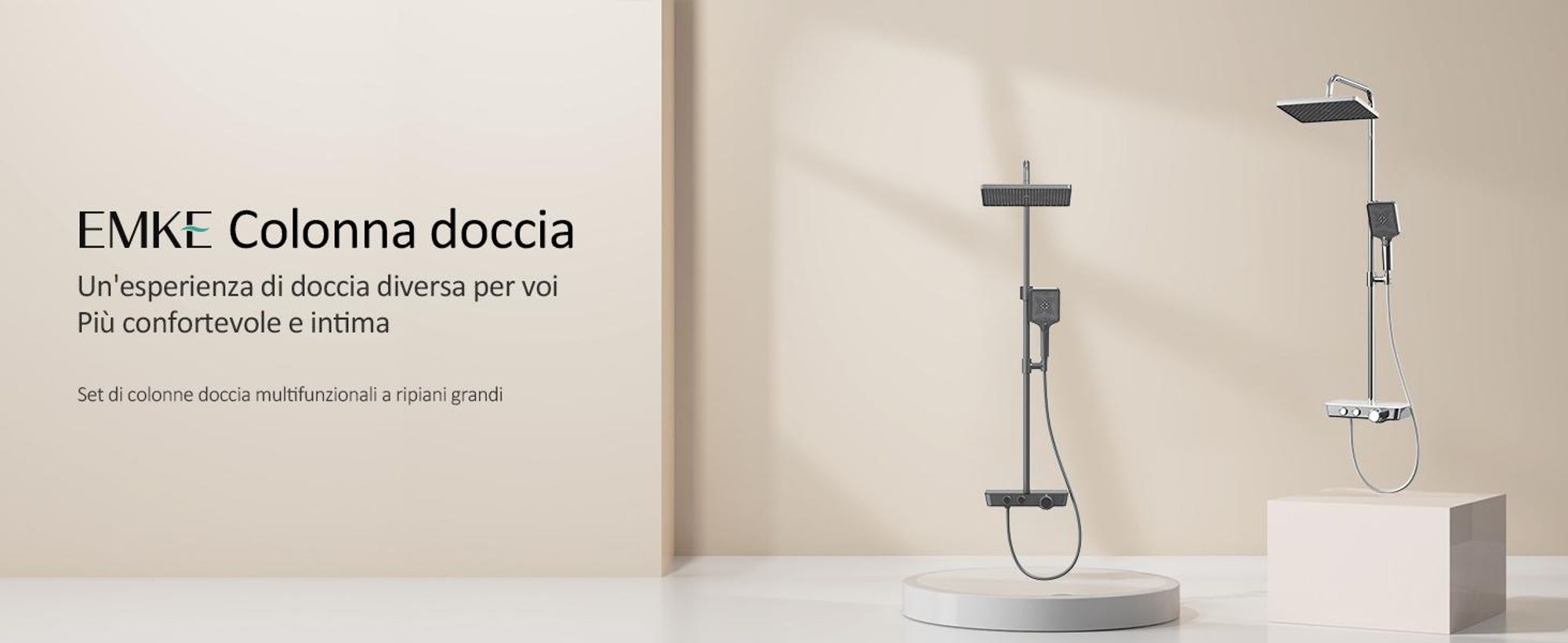 Sistema doccia EMKE con termostatico Set doccia in acciaio inox con doccetta a 3 funzioni, doccia a pioggia, pannello doccia, rubinetteria per vasca e doccia, KTW, cromo - F08