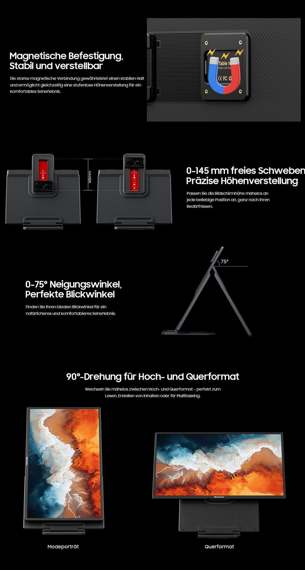 Blackview Screen Extension (32.8 mm), Ultra Thin 23,8 Inch FHD IPS Eye Care Portable Monitor, Suitable for Laptop/PC/Mac/PS3/4/5/Xbox/Switch