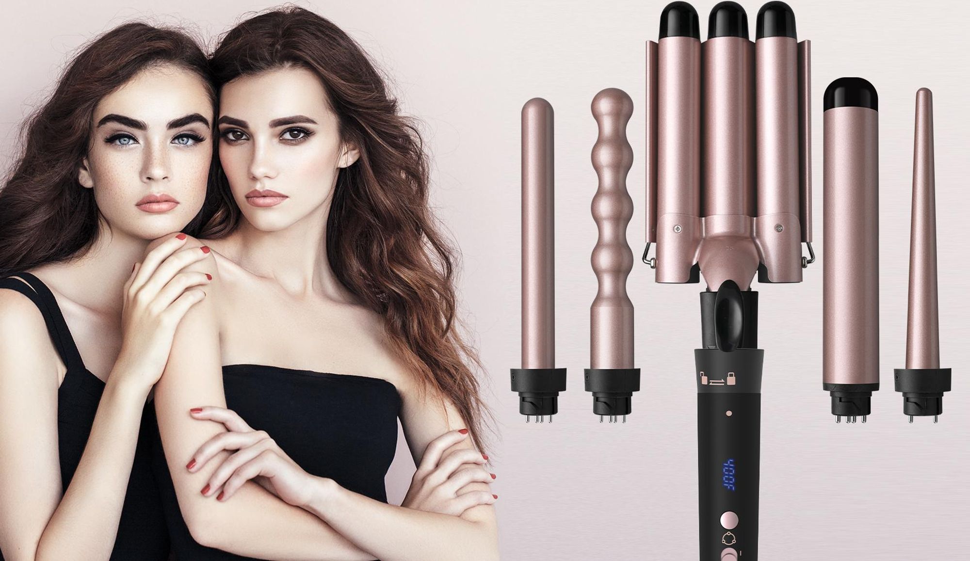 Lockenstab Set 5 in 1 mit 3 Fässer, Lockenstab große Locken Lockenstäbe Einstellbare Temperatur Lockenwickler mit Welleneisen Keramikbeschichtung Curl
