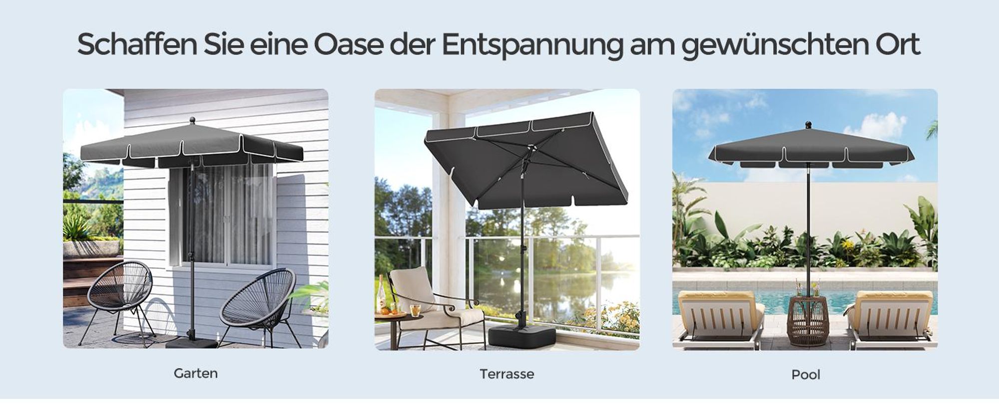 SONGMICS Sonnenschirm 230 x 150 cm UPF 50+ Sonnenschutz