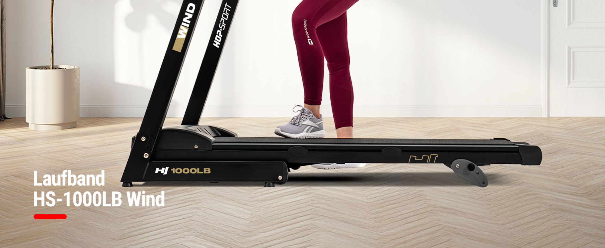 Hop-Sport Laufband HS-1000LB Grau, Laufband klappbar & elektrisch für Zuhause - bis 14 km/h, mit 12 Programmen, 2PS Motor und Bluetooth, bis zu 150 kg