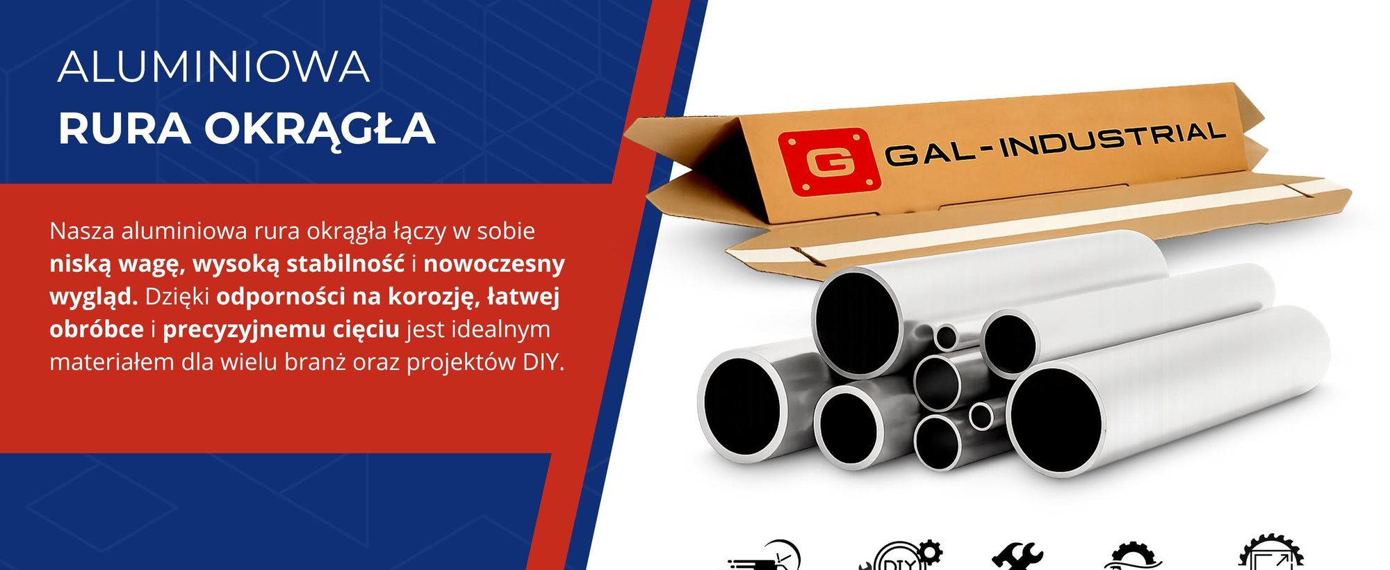 Rura Aluminiowa Okrągła 20x2mm fi 20 200cm Rurka Aluminium+Cięcie na wymiar