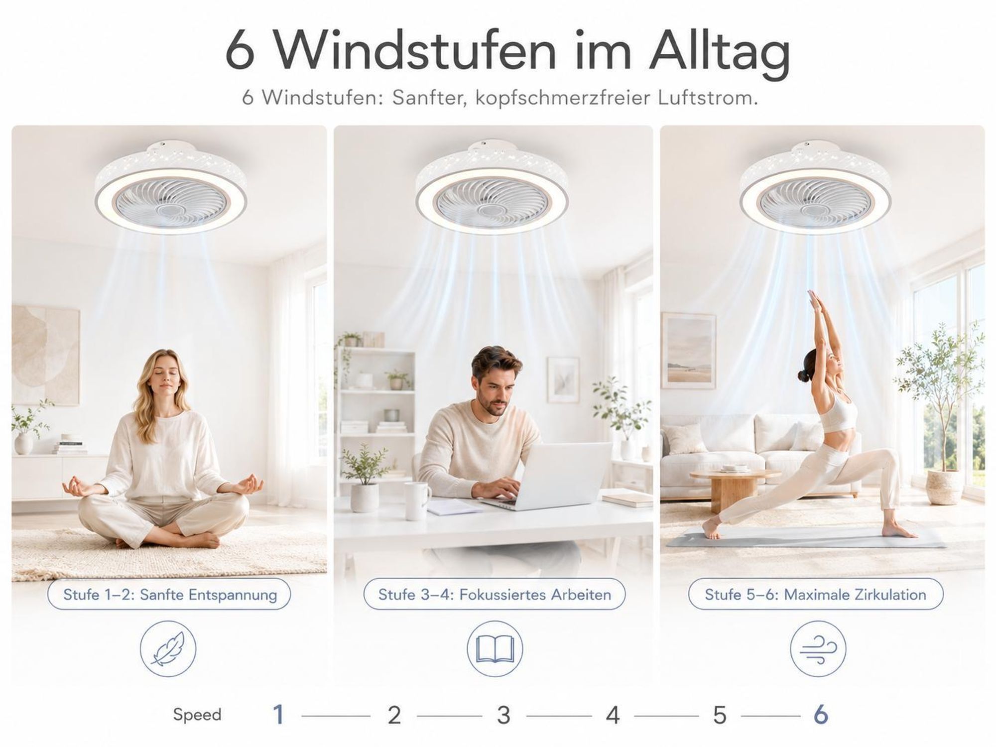 46CM Deckenventilator Mit Beleuchtung Und App Fernbedienung, 72W Weiß Lampe Mit Ventilator Dimmbar für Wohnzimmer Schlafzimmer Esszimmer Kinderzimmer
