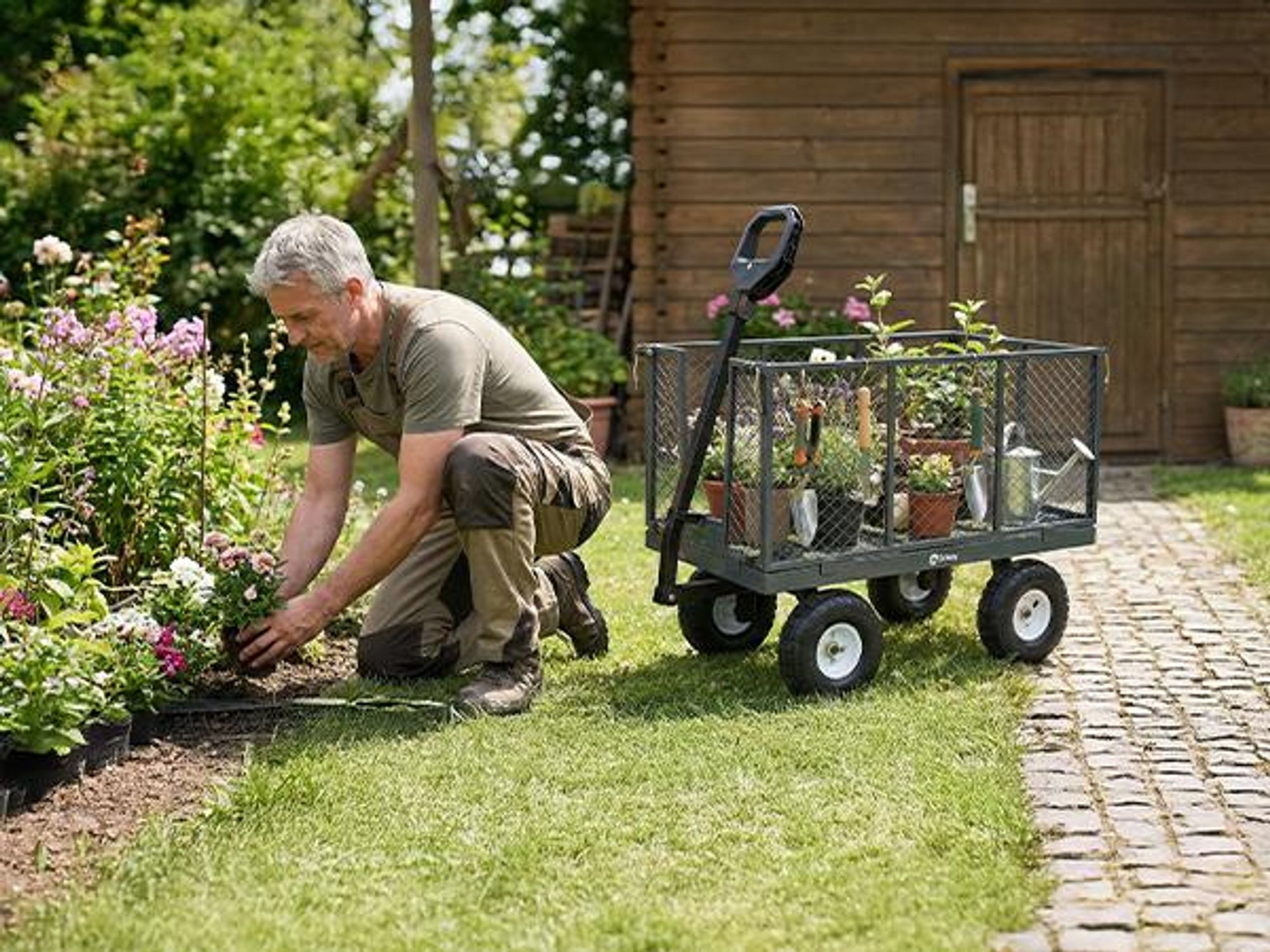 Sekey 500 KG Gartenwagen Gerätewagen Transportwagen mit 10" Vollgummi-Luftreifen, Grau