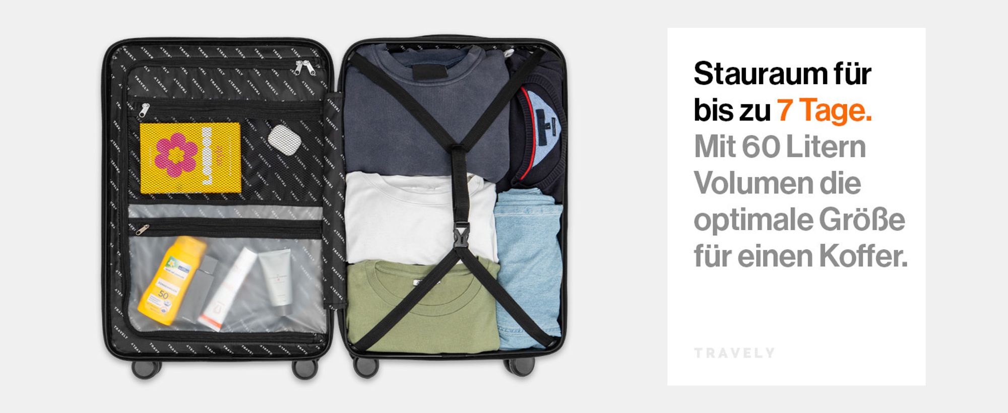 Travely Polycarbonat Koffer Groß 67cm L - 60L Innenvolumen - sehr robuster Hartschalen Koffer mit sanften Rollen & TSA Schloss, Reisekoffer, Koffer & Trolleys, Reisekoffer mit Rollen