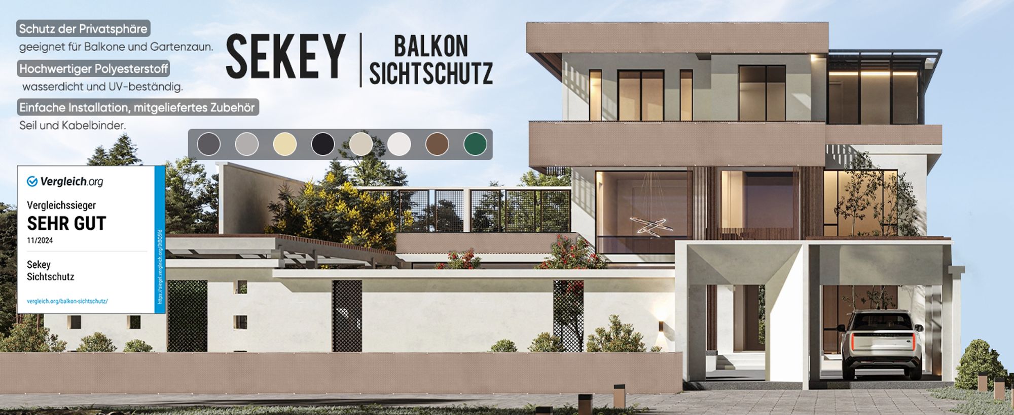 Sekey Balkon Sichtschutz PES Blickdichte Wetterfest Windschutz Taupe, 75x300 cm