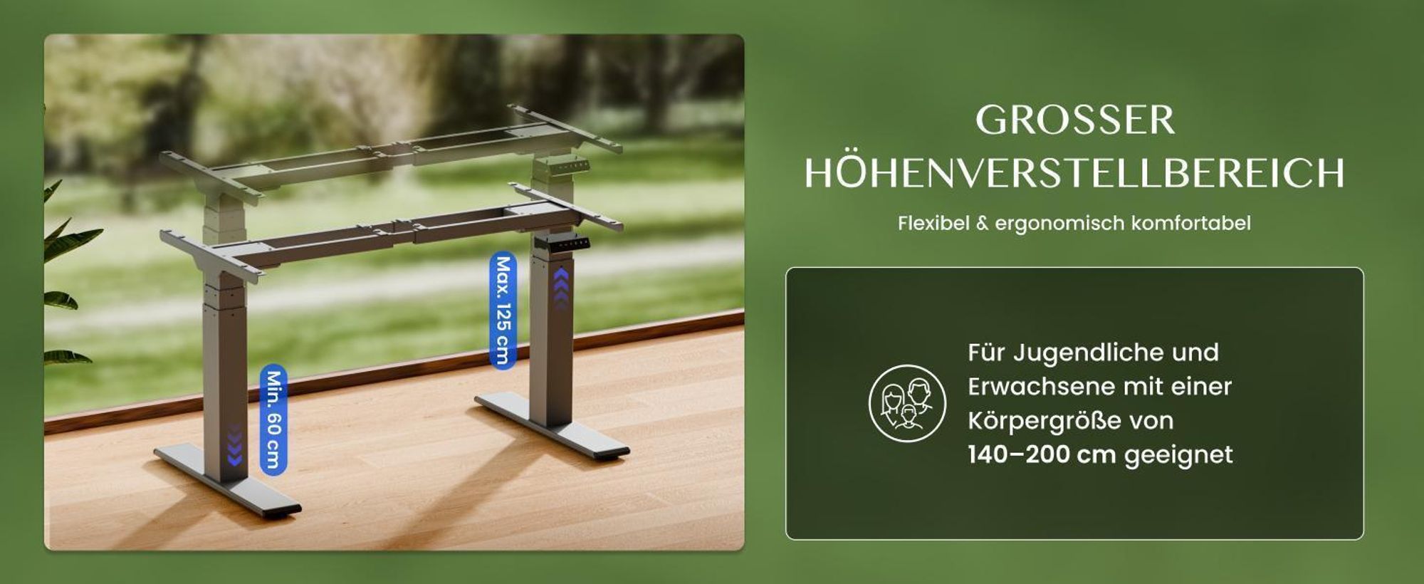 FLEXISPOT ValtreX E200 Höhenverstellbarer Schreibtisch 140x80cm 200KG TRAGKRAFT, 25MM EINTEILIGE TISCHPLATTE, 2 Motoren, USB-Anschluss, Ahorn