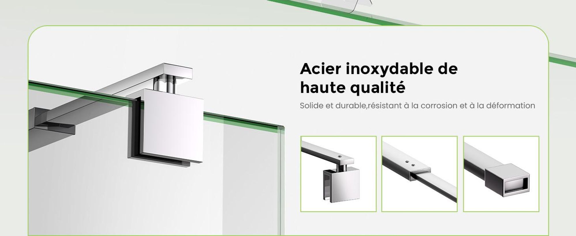 S'AFIELINA barre de support pour paroi de douche 700-1200 mm, acier inoxydable, stabilisateur de mur à verre pour verre de 8/10 mm, porte de douche ou paroi latérale fixe, 1 pièce