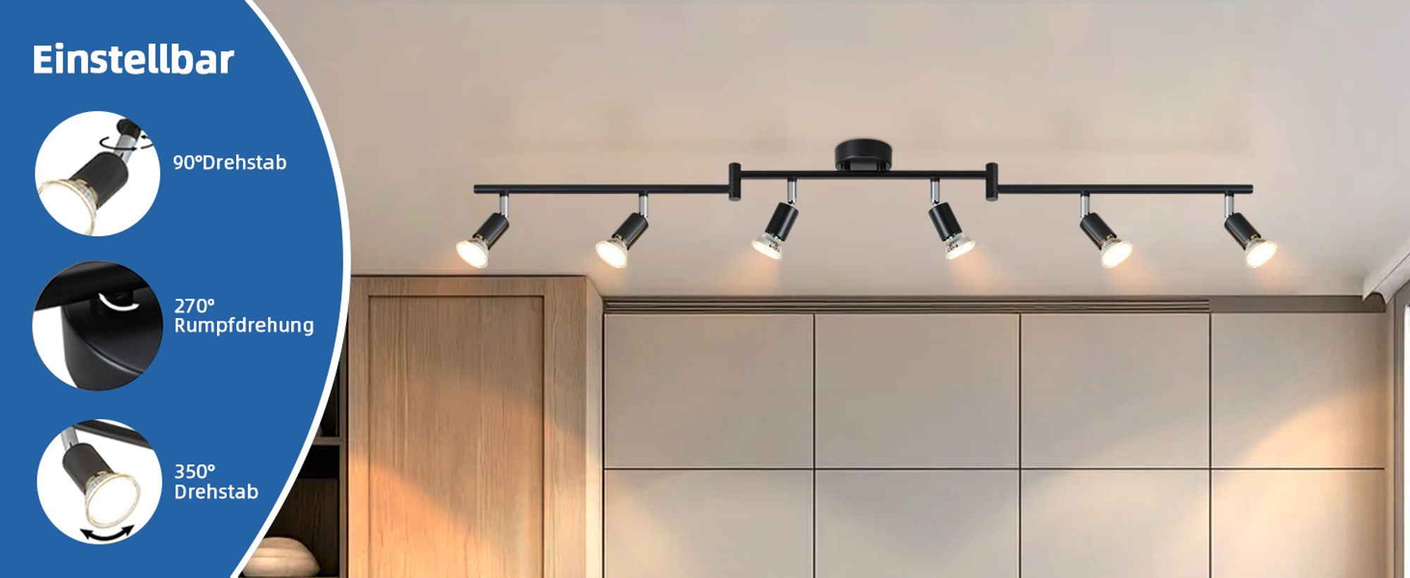 ZMH LED Deckenstrahler Schlafzimmer 6 Flammig Wohnzimmer Schwarz Modern Deckenlampe GU10 Deckenspot Schwenkbar 330°Drehbar Ohne Leuchtmittel