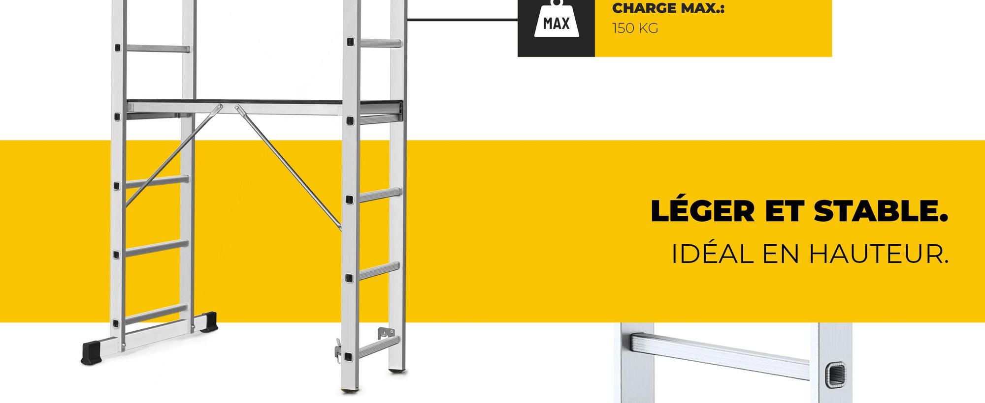 Drabest | Échafaudage Aluminium 2x8 - 33x114 cm - Multifonctionnel - Antidérapant - Léger et Pratique