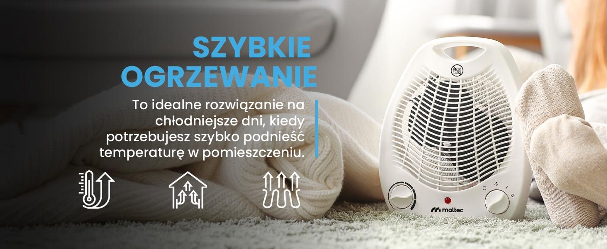 Biała prosta farelka grzejnik z termowentylatorem