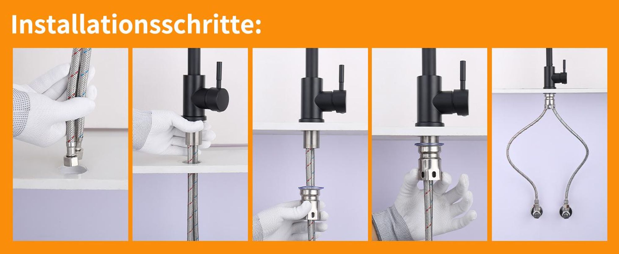 Homelody Küchenarmaturen Schwarz Wasserhahn Küche 360° Drehbar Hochdruck Wasserhahn Spültischarmatur Mischbatterie Küche mit 2 Schlauch, Schwarz