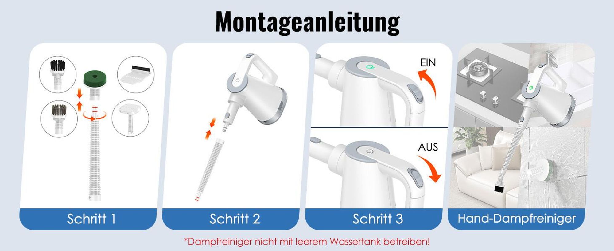 Dampfreiniger, Handdampfreiniger, 10-in-1 Dampfbesen, 15 s Aufheizzeit, 230°F Heißdampf, als Dampfmop mit Zubehör & 2 Pads, für Böden Teppiche Fenster