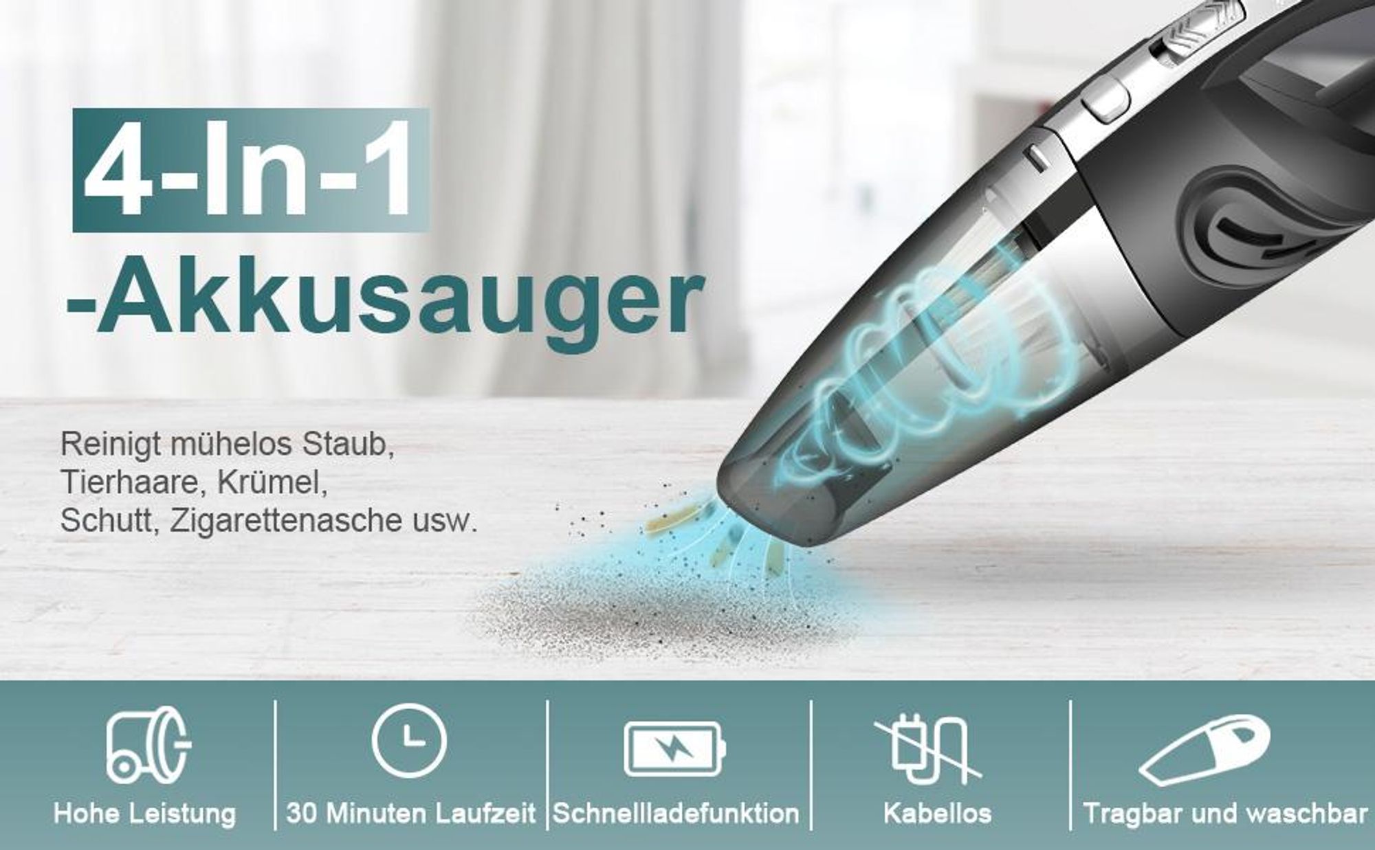 Handstaubsauger, Autostaubsauger, Akku-Handstaubsauger, 6000Pa 120W Auto Staubsauger Stark, für Tierhaare, Auto, Haus