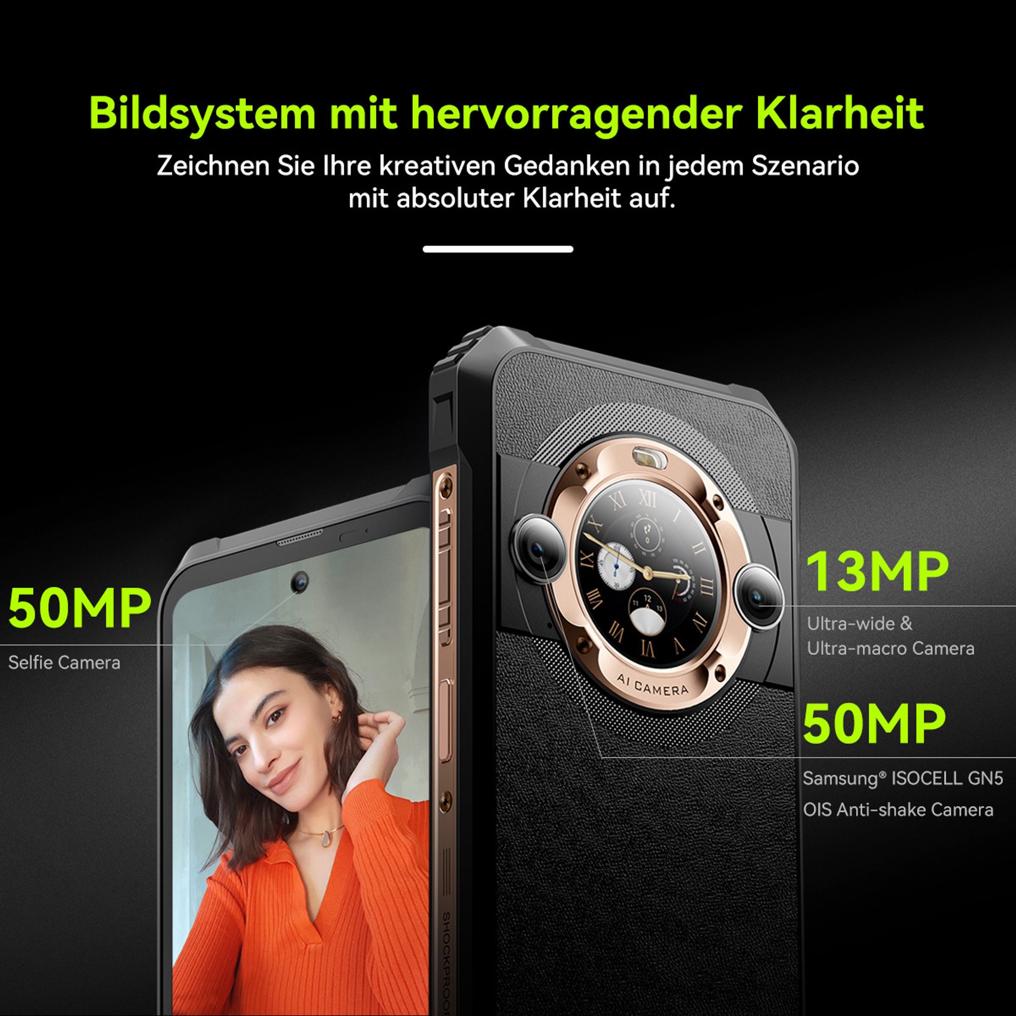 Blackview BL9000 5G AI Outdoor Handy, 24GB RAM 512GB ROM MediaTek Dimensity 8020 Ohne Vertrag,6.78'' FHD+1.32'' Zurück Dsiplay, 8800mAh/120W/NFC