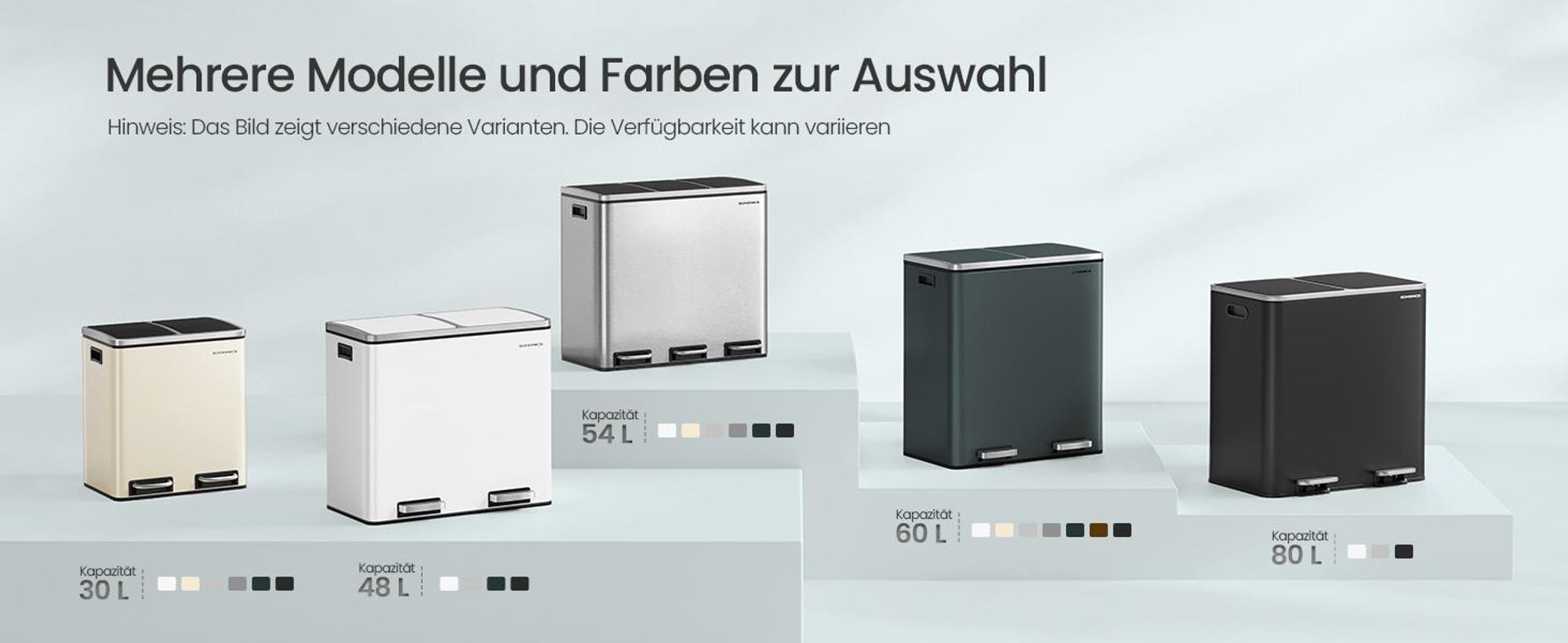 SONGMICS Mülleimer Mülltrennsystem, mit 2 Fächern, 2 x 30 L, Küche