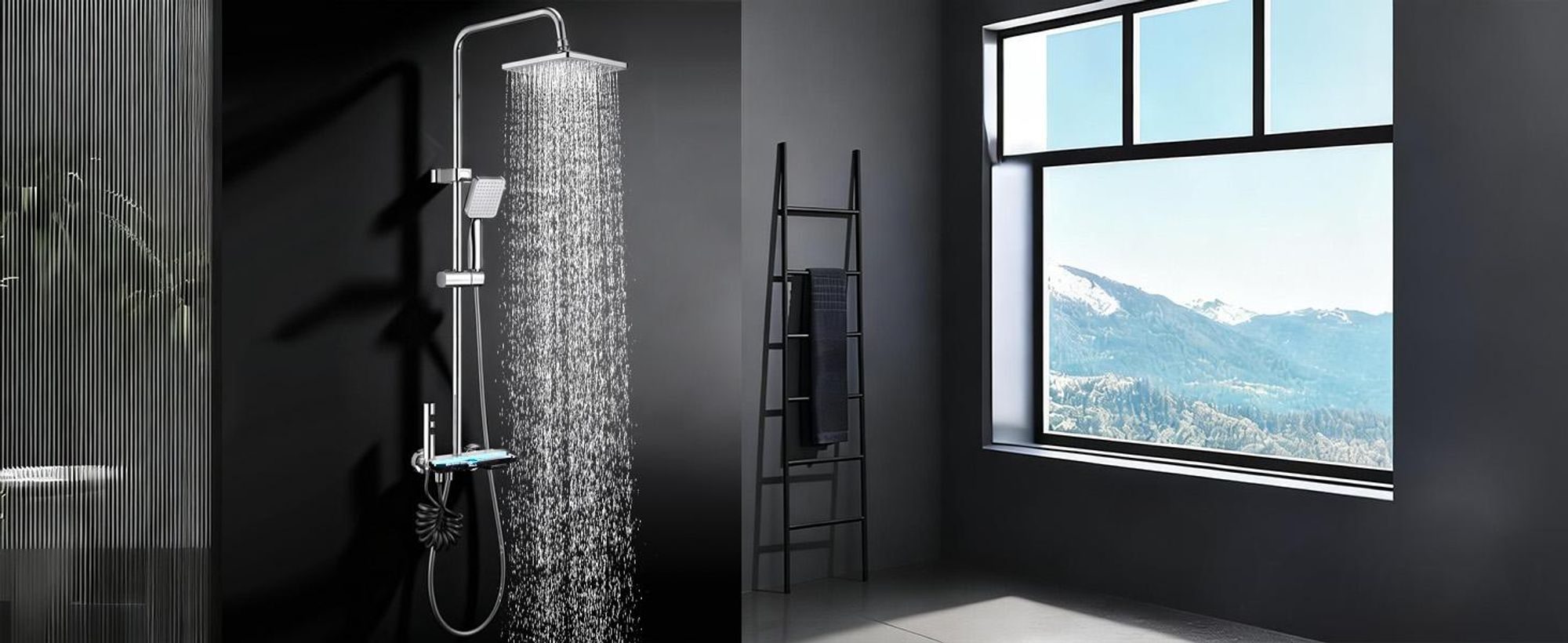 Homelody Duschsystem Messing Chrom, 4 Wasserausgabe Modi, Duscharmatur Komplettset, Duschset Digitale Temperaturanzeige mit Atmosphärenlicht