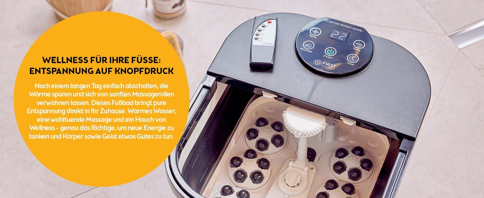 TZS First Austria - Fußsprudelbad 500W - 6 Massagerollen & Heizfunktion - LED-Display, Fernbedienung, Timer