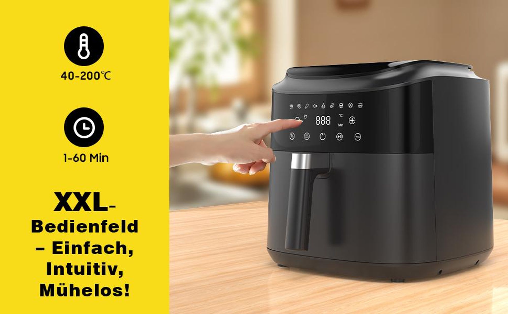Heißluftfritteuse 9L Großkapazität - 9 Programmvoreinstellungen, 2350W hohe Leistung, 360° Heißluftumwälzung, Digital, LED-Touchscreen