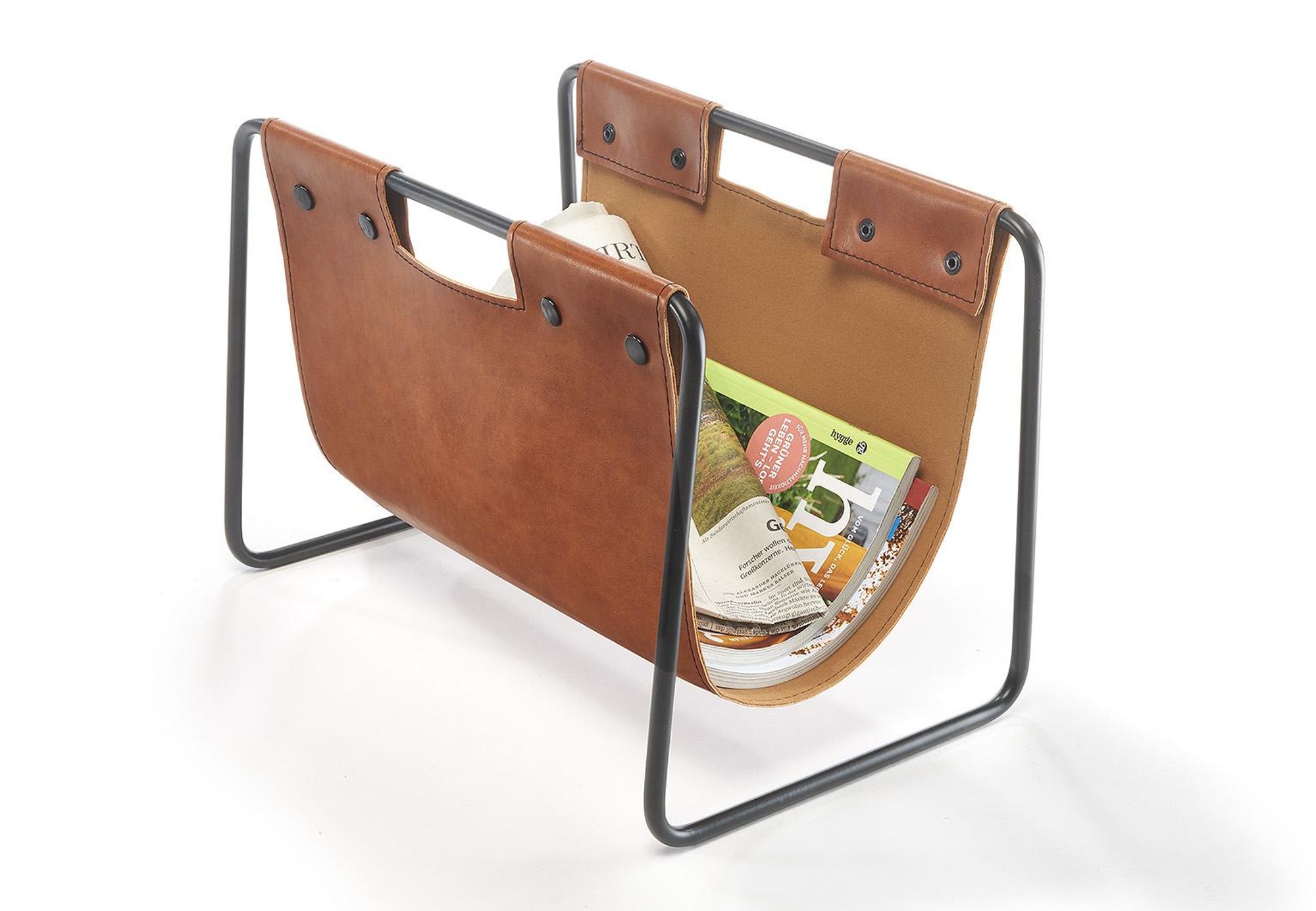 Lockardi Zeitungsständer aus Metall und Kunstleder braun 37x24x27cm