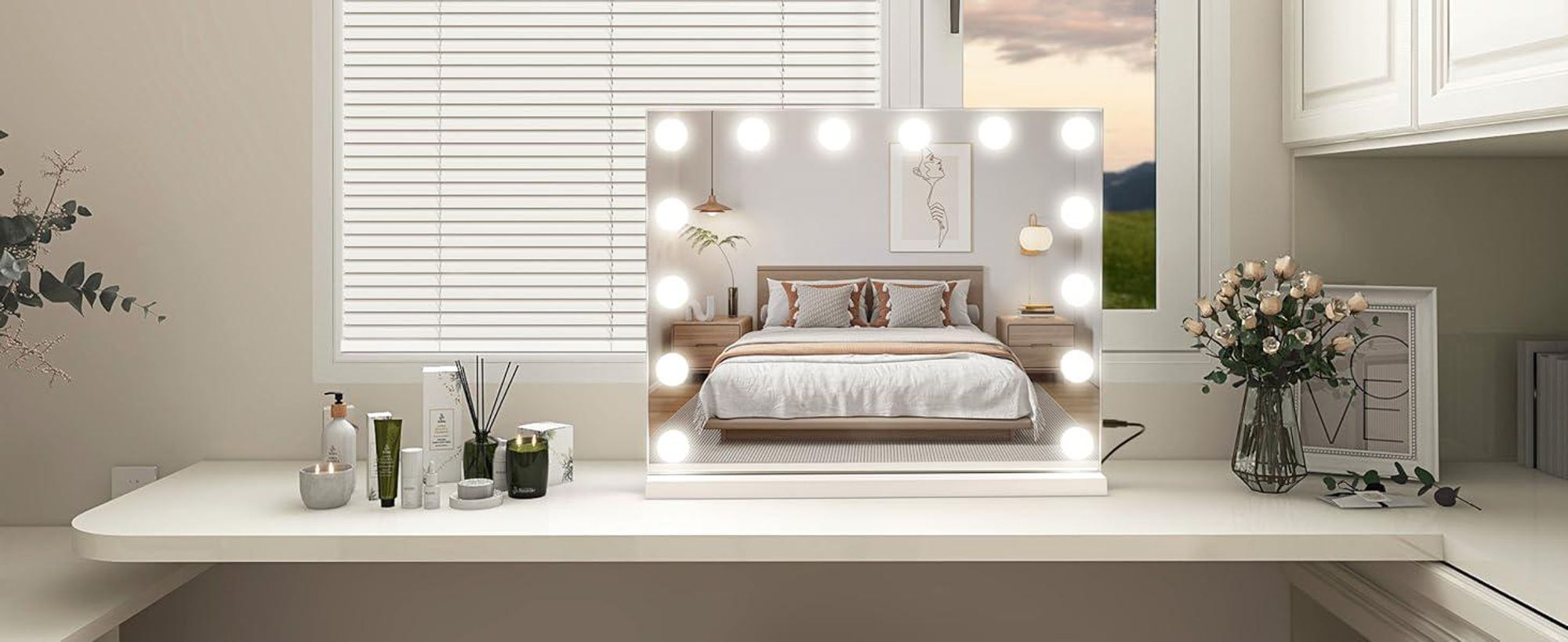 VANITII Hollywood Schminkspiegel 50cm x 40cm Spiegel Dimmbar mit Beleuchtung 14 Dimmer Leuchten 3 Lichtmodus Kosmetikspiegel für Badzimmer Schminktisc