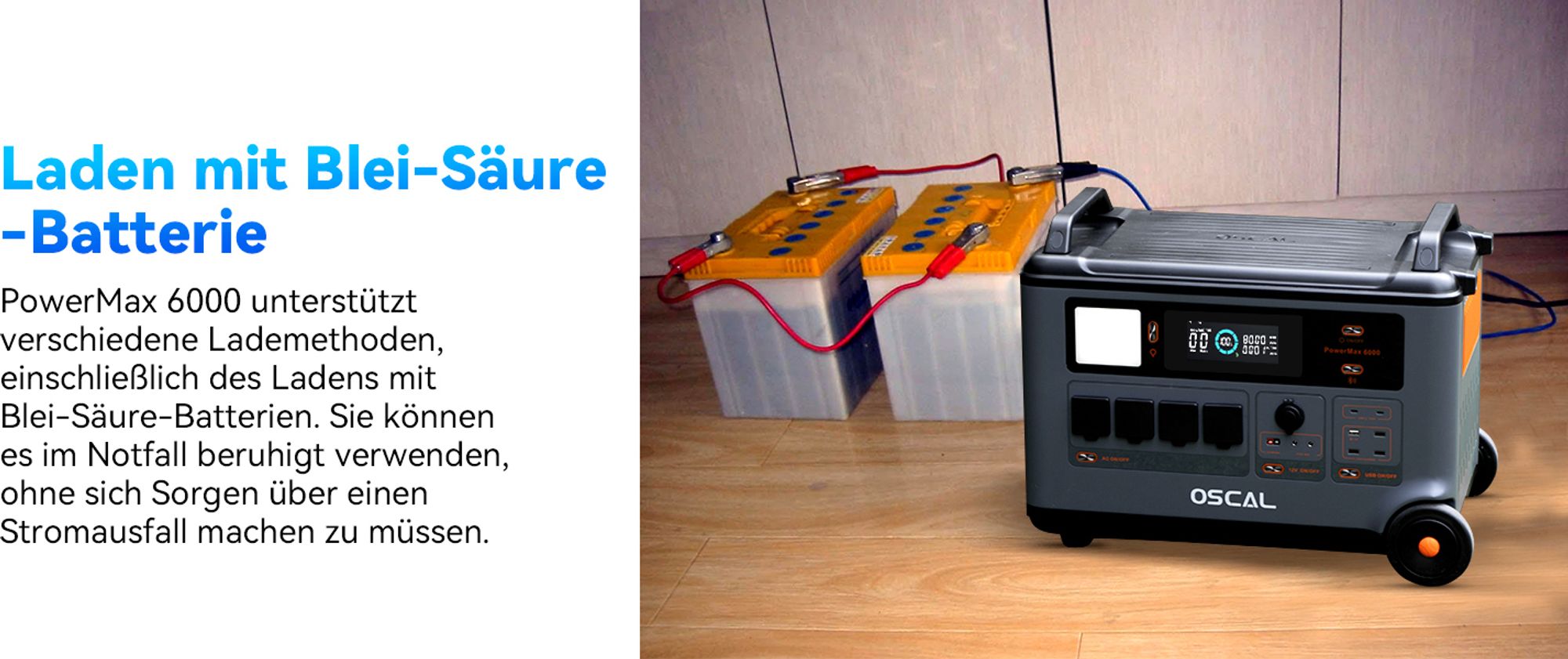 OSCAL PowerMax 6000 Tragbare Solarspeicher 3600Wh(max.7200W), LiFePO4 Powerstation für Camping Wohnmobile Notfälle, 120/240V Bidirektionale Umrichter