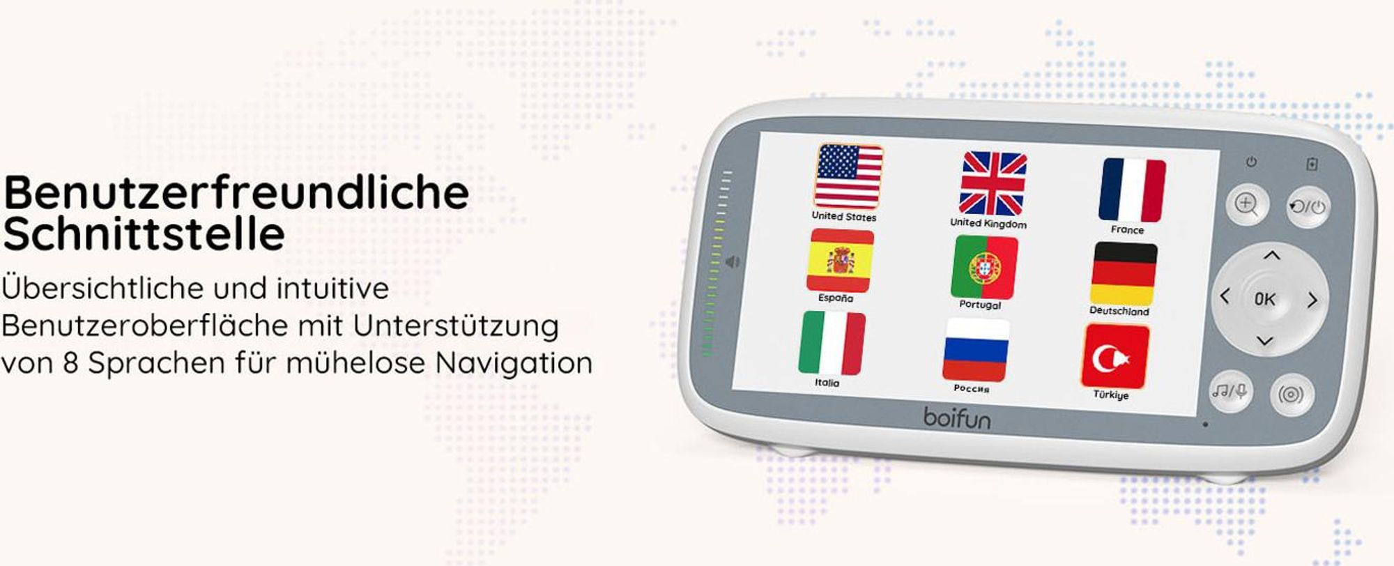 Babyphone mit Kamera VOX Nachtsicht Babyfon Temperaturüberwachung Gegensprechfunktion Video Überwachung mit 4 Zoll Digital IPS Bildschirm Wireless