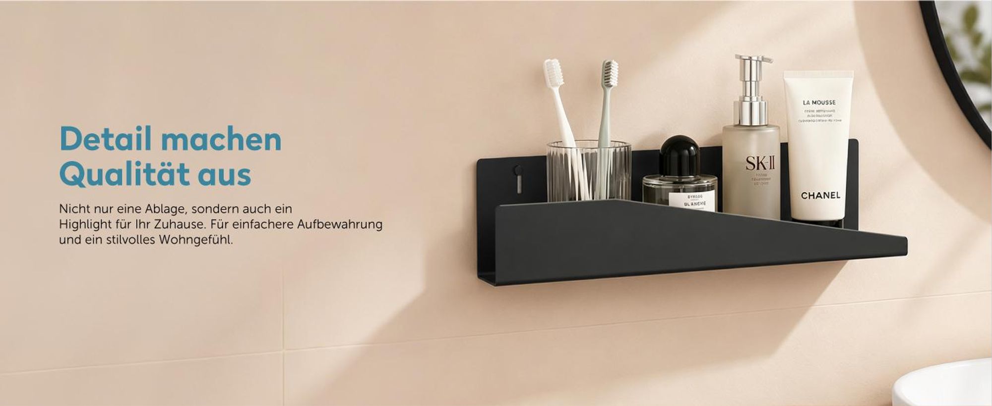doporro Duschablage ohne Bohren 50 cm, Duschregal Schwarz zum Kleben oder Bohren, rostfreier Badezimmer Organizer , Badewanne & Küche, Reglo-15