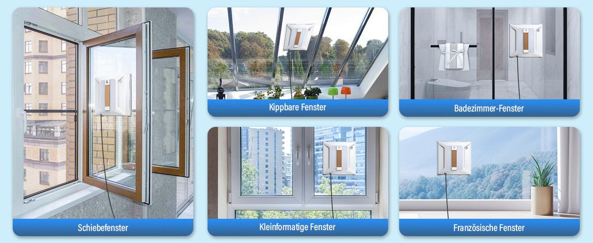 Fensterputzroboter, Fenstersauger, 72W 6000Pa Fensterputzer, 3 Reinigungsmodi, Intelligenter Wegplanung, Kantenerkennung, für Innen und Außenbereich
