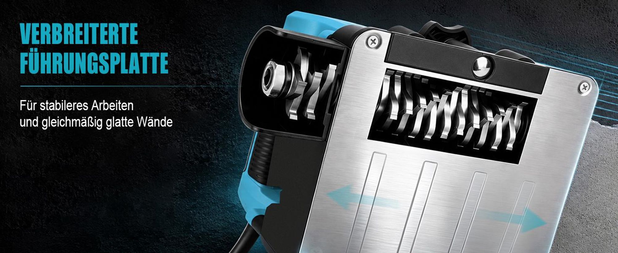 Akku-Wandfräse 1600W, Bürstenlos, für Makita Akku 18V, 0–4 mm, 6-stufig, 120mm Planfräsbreite + 30mm Seitenfräser Betonfräse Putzfräse Sanierungsfräse