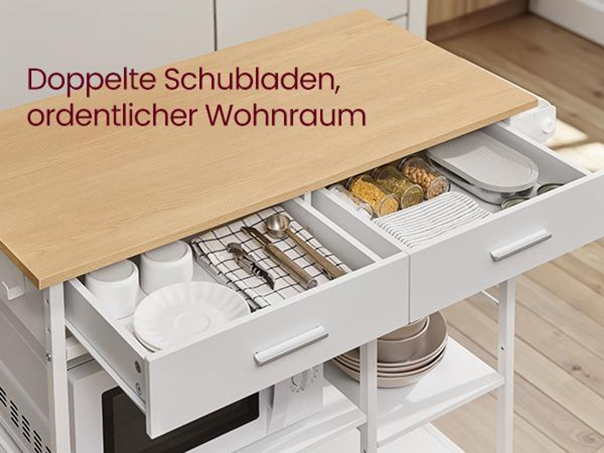 Doppelte Schubladen, ordentlicher Wohnraum