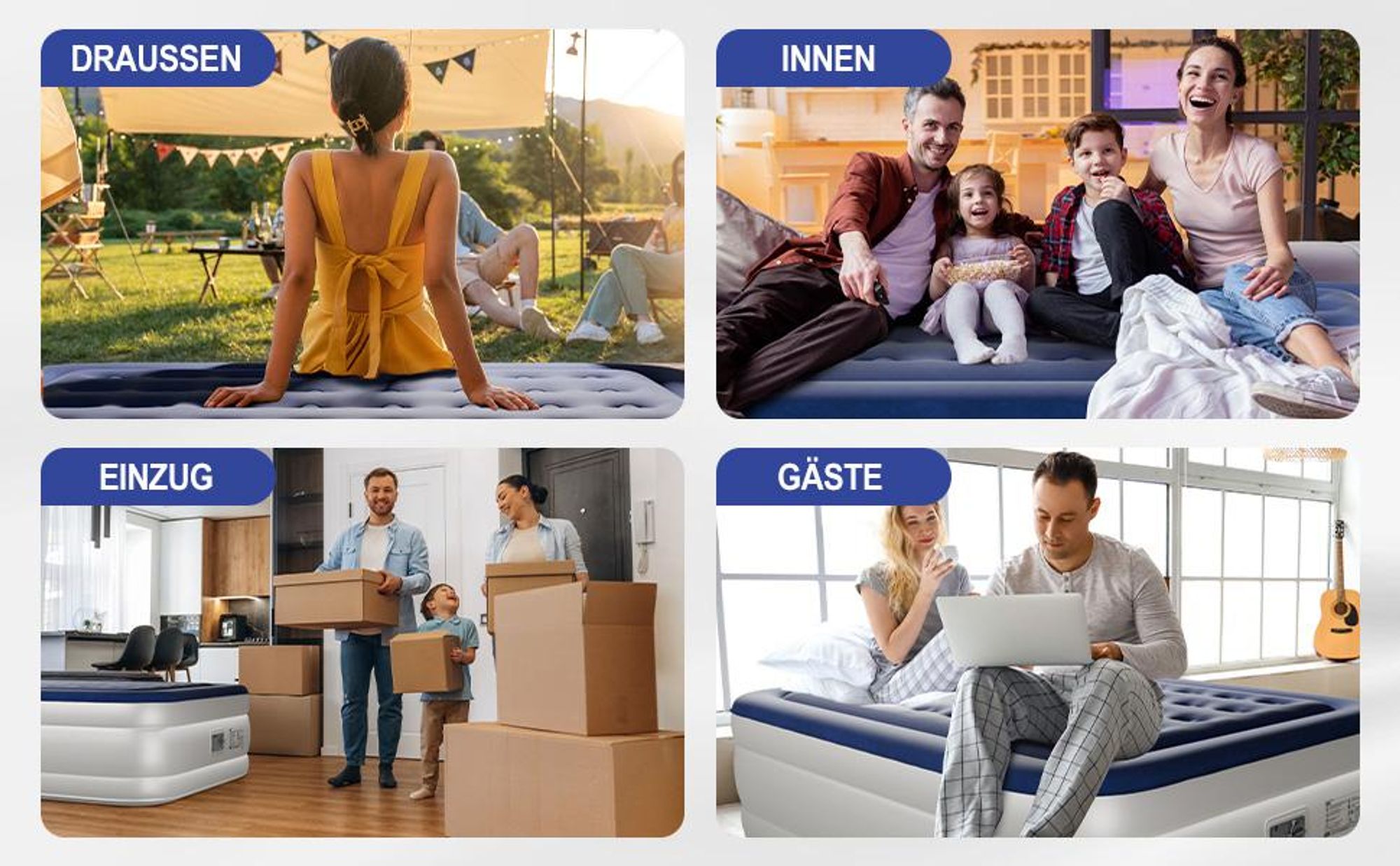 FCH Luftmatratze mit eingebauter Pumpe,203 x 153 x 45CM Blow-up-Matratze mit weicher stromfleischiger Oberseite, Aufblasbarer Mattress