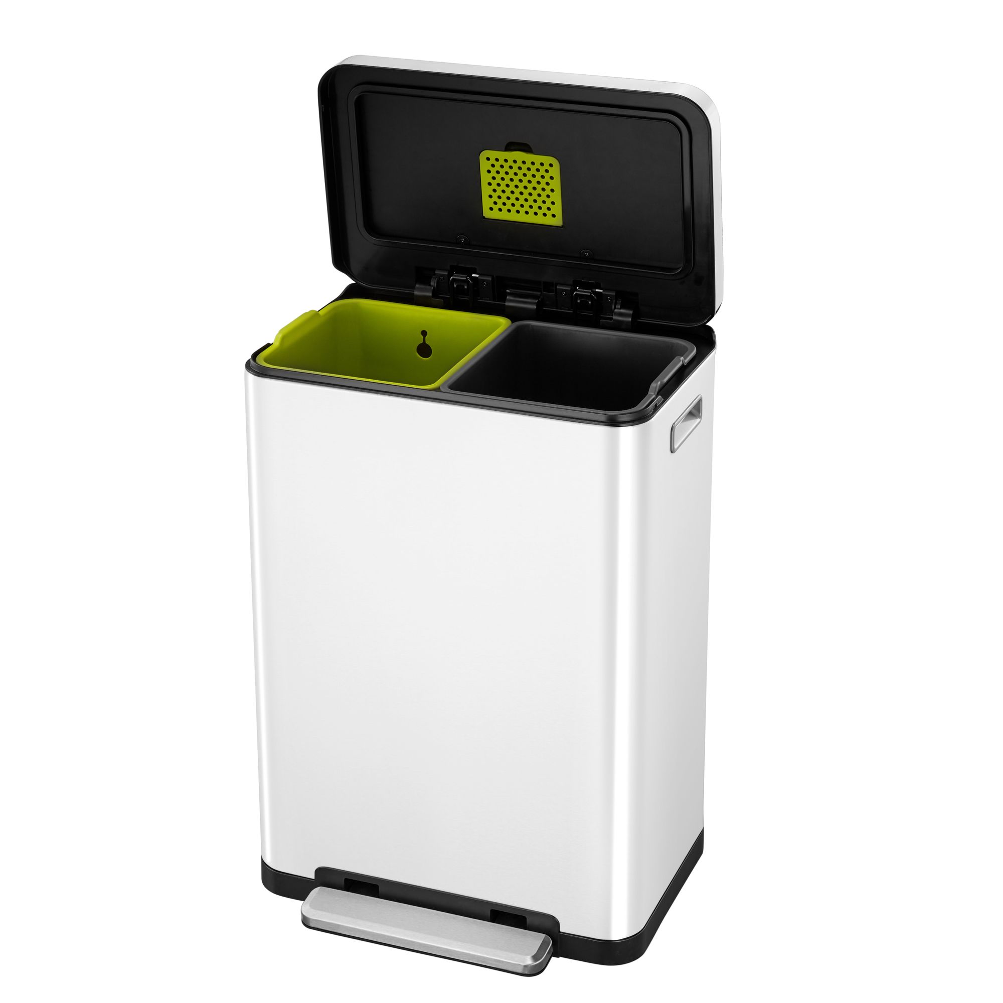 EKO - X-Cube Recycling Treteimer 20+20 Liter - Steel Stainless steel Polypropylene - Weiß, Matt Edelstahl