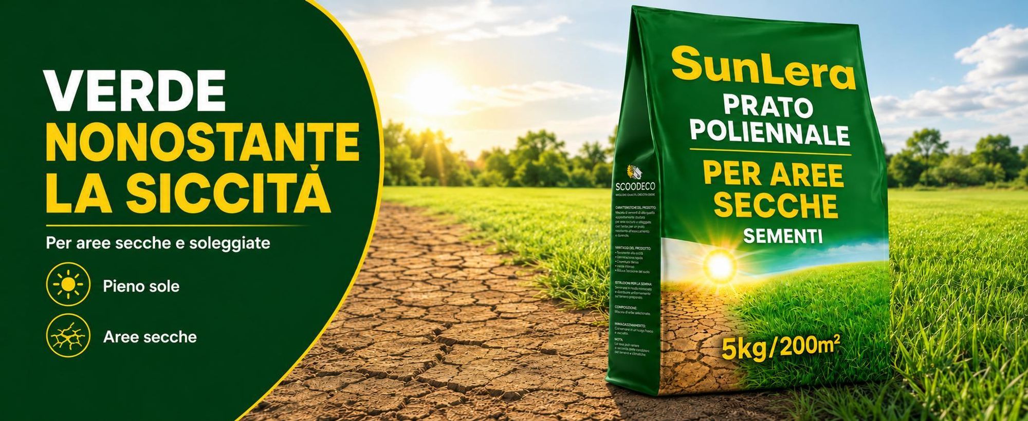 EcoDeco semi per prato, miscela per prato resistente alla siccità e semi prato soleggiato, 5 kg per 200 m²