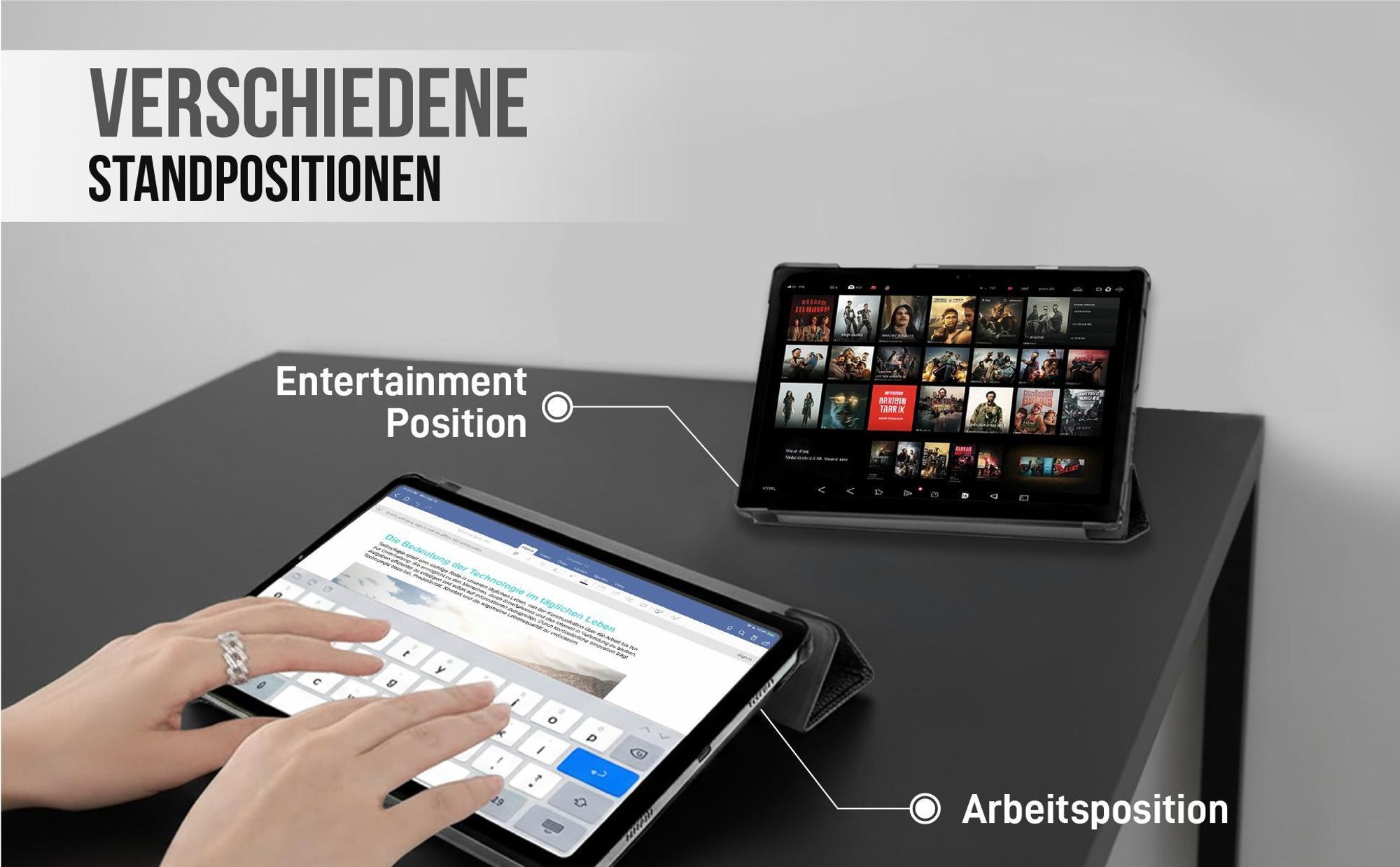 Hülle für Samsung Galaxy Tab A8 10.5 mit verschiedenen Standpositionen