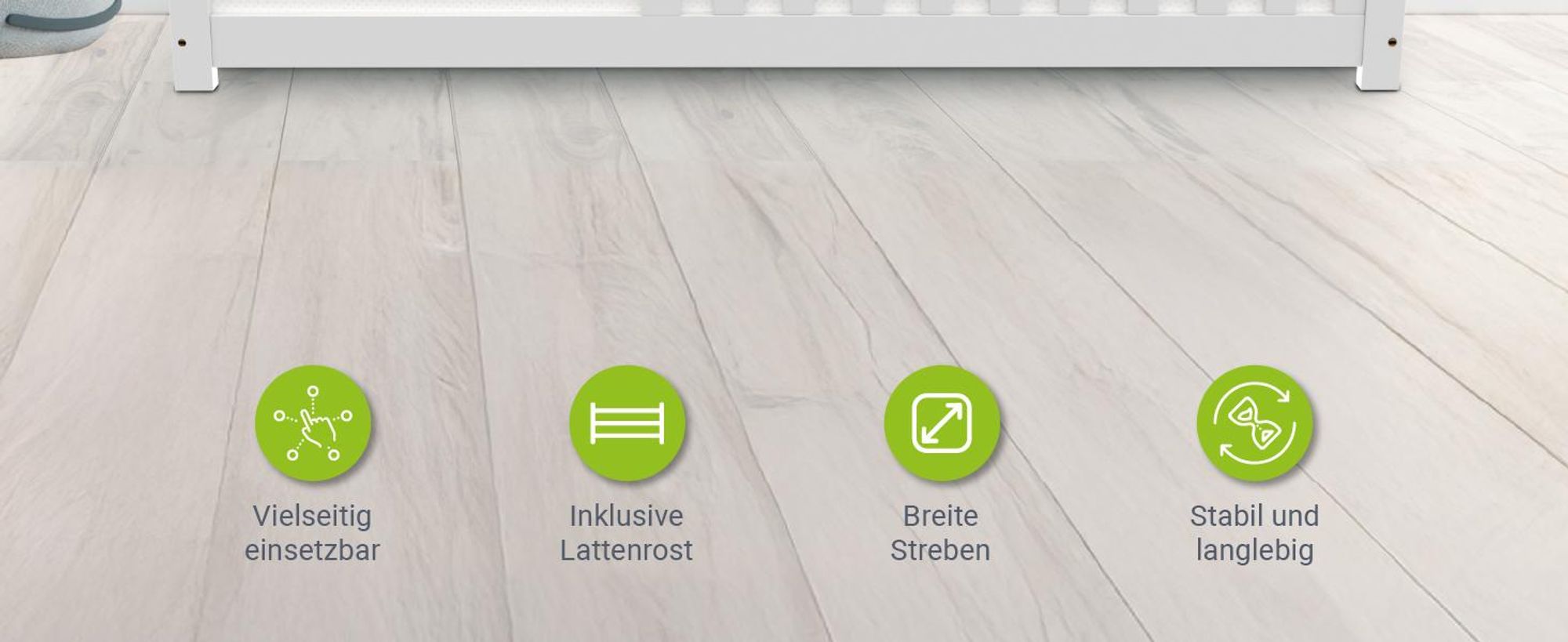 Juskys Kinderbett Naya 90x200 cm mit Matratze, Rausfallschutz & Lattenrost - Holz Weiß