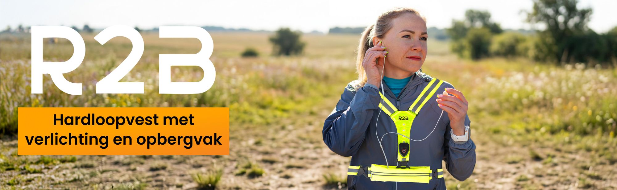 R2B Hardloopvest met Verlichting & Opbergvak – USB-C Oplaadbaar – Grijs