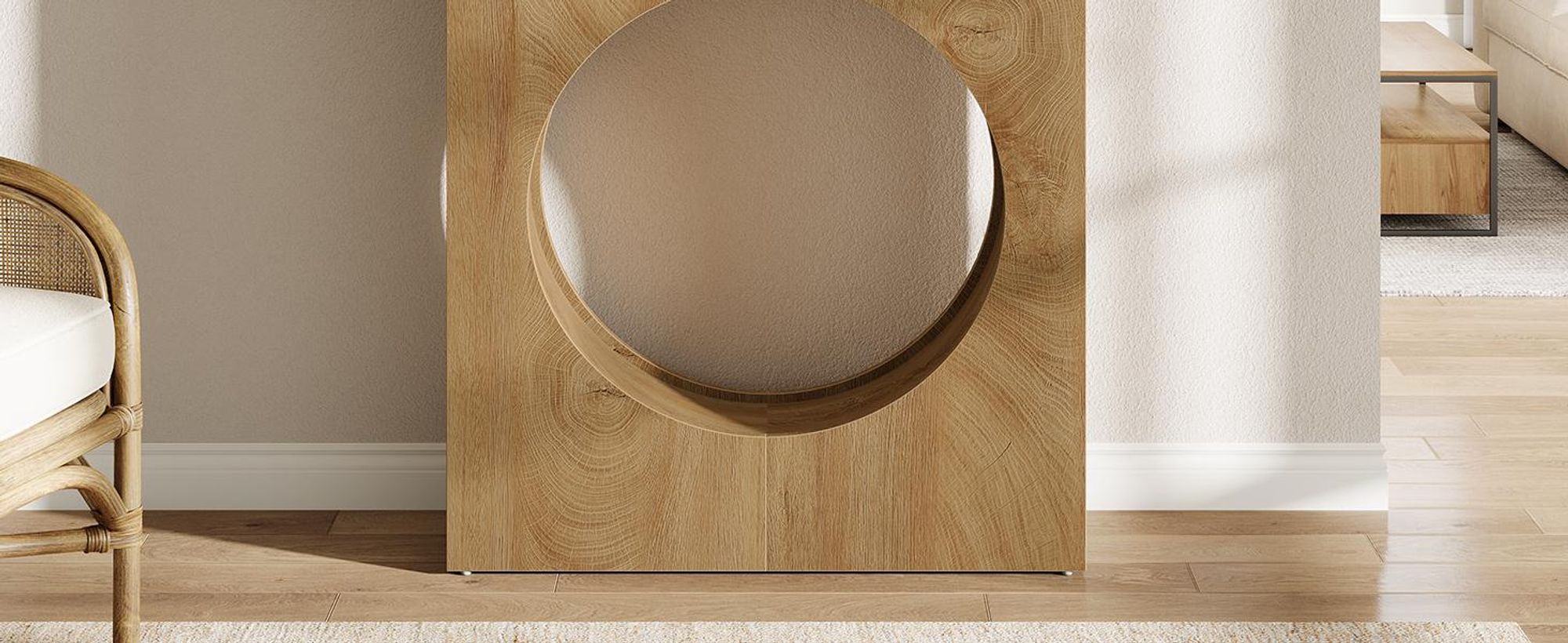 Tribesigns 105 cm Konsolentisch im Landhausstil, kleiner Holztisch für den Eingangsbereich mit rundem Lochmuster, schmaler Sofatisch hinter dem Sofa
