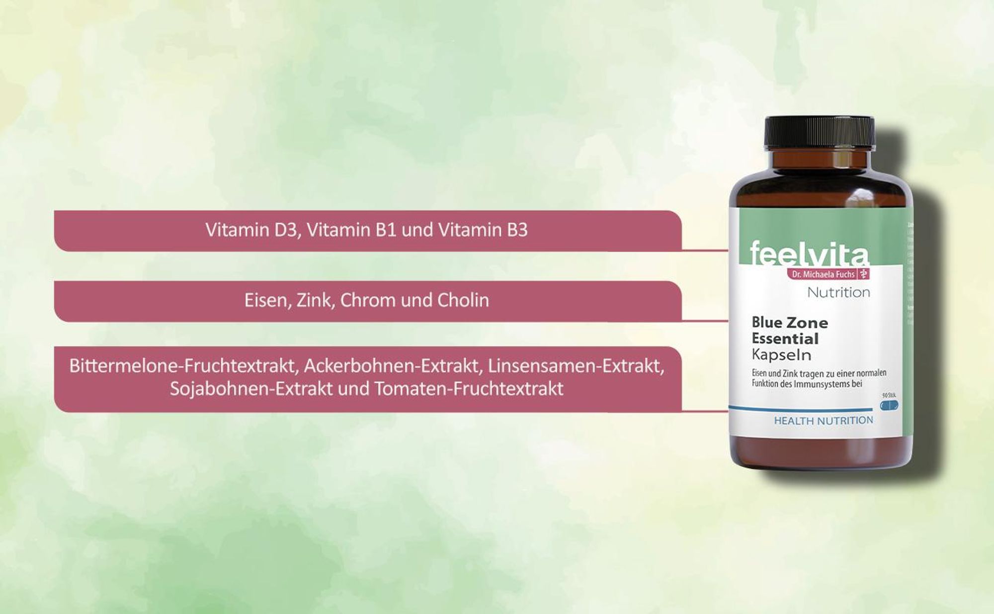 Genius Feelvita Nutrition Blue Zone Essential Kapseln 3-Monatsvorrat (90 Kapseln)